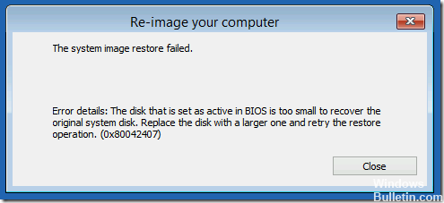 0X80042407 Restore Image Failed