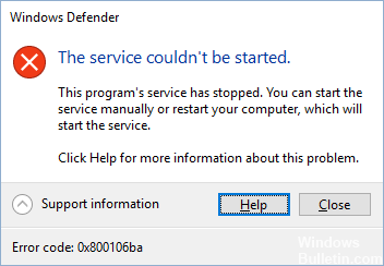 0x800106ba Windows Defender Error