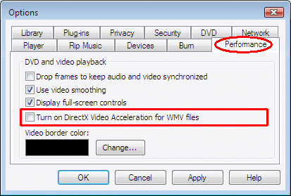 Disable codec of the video option windows media player