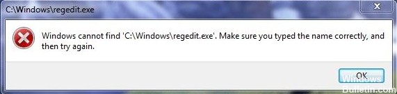 Windows could not find regedit.exe